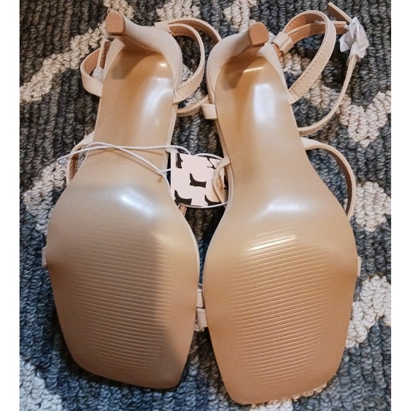 NEW Women's Nude Matte Strappy Wrap Around Stiletto Square Toe Heels, Size 8‎ - Picture 5 of 6